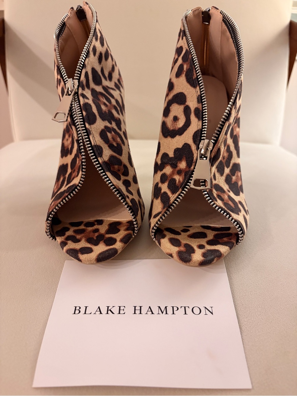 Leopard Peep-Toe Heels - Beige/Black